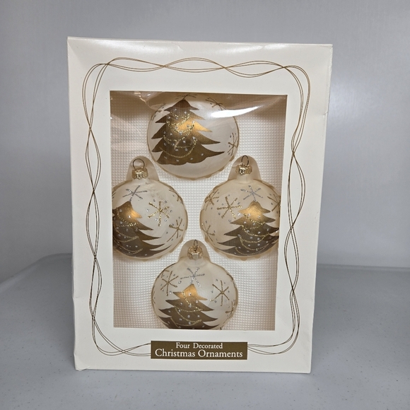 Vintage Rauch for Target Ivory Frosted Gold Tree Glass Ornament Set‎ of 4 Stars - Picture 1 of 16